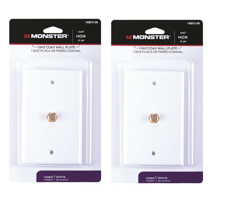 Monster #140012-00 Just Hook It Up White 1-Gang Plastic Coaxial Wall Plate ~ 2-Pack