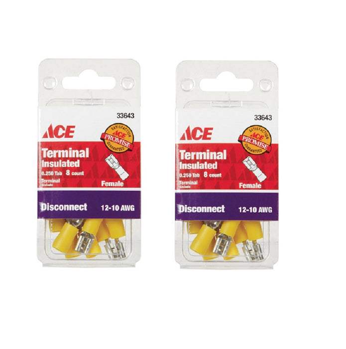 Ace Hardware #33643 12-10 AWG  Insulated Wire Female Disconnect Yellow ~ 2-Pack ~ 16 Disconnects Total