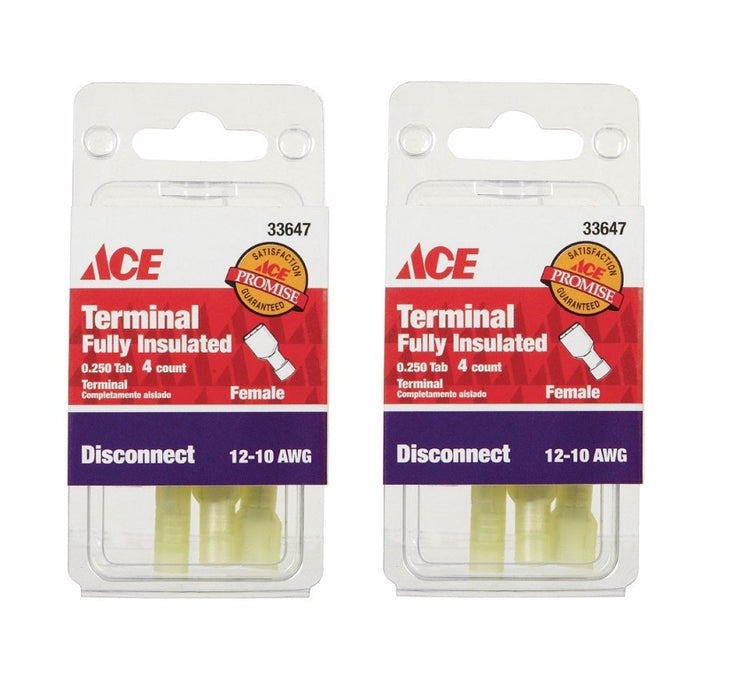 Ace Hardware #33647 Insulated Wire Female Disconnect Yellow ~ 2-Pack ~ 8 Disconnects Total