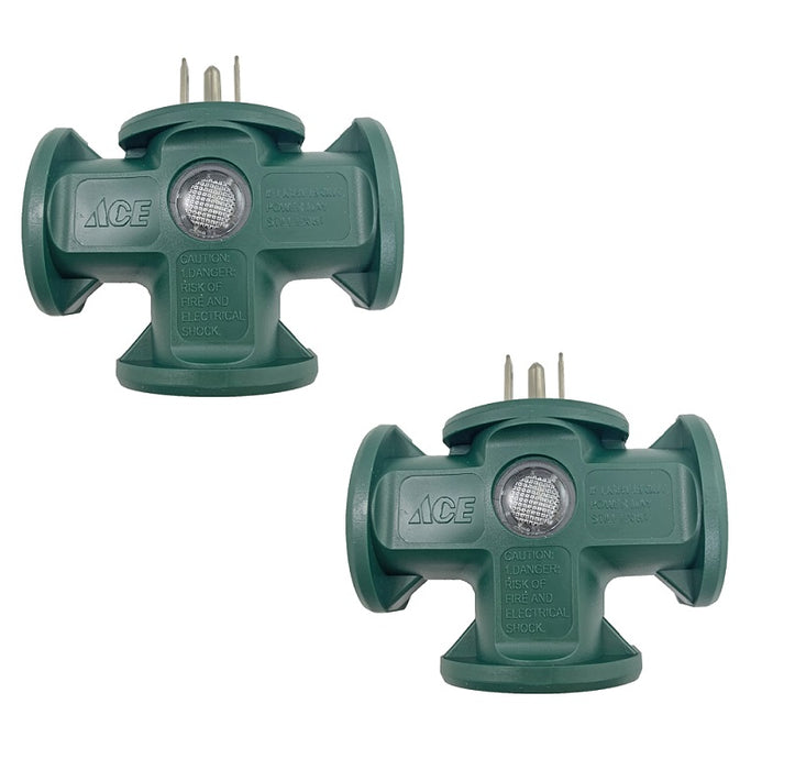 Ace Hardware #FA-848E/05BU Grounded 3-Outlet Adapter Receptacle Green ~ 2-Pack