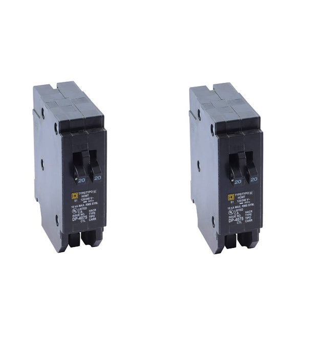 Square D HomeLine 20/20 amps Tandem Single Pole Circuit Breaker ~ 2-Pack