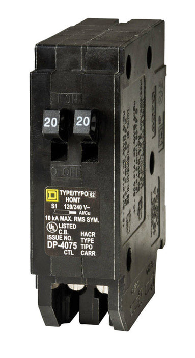 Square D HomeLine 20/20 amps Tandem Single Pole Circuit Breaker ~ 2-Pack