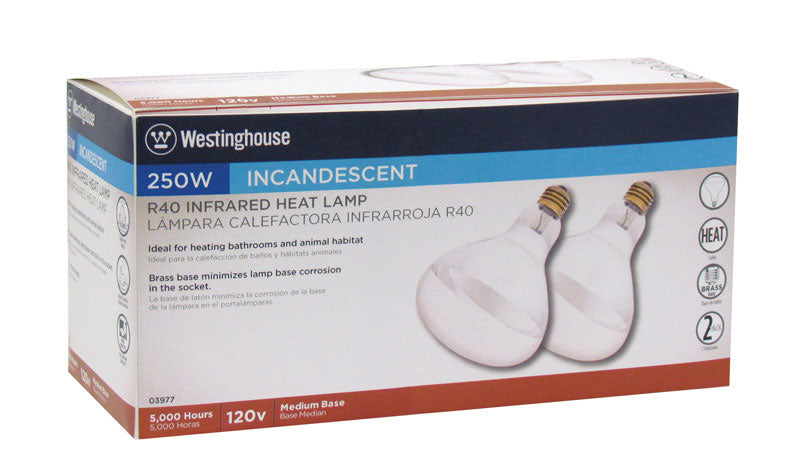 Westinghouse #03977 250 W R40 Heat Lamp Incandescent Light Bulb Medium Base Clear ~ 2-Pack ~ 4 Bulbs Total