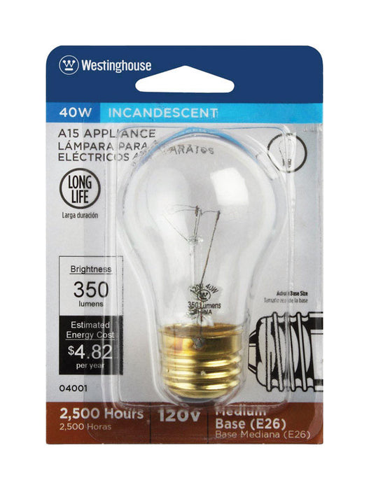 Westinghouse #04001 40 W A15 Appliance Incandescent Bulb E26 (Medium) Warm White ~ 3-Pack