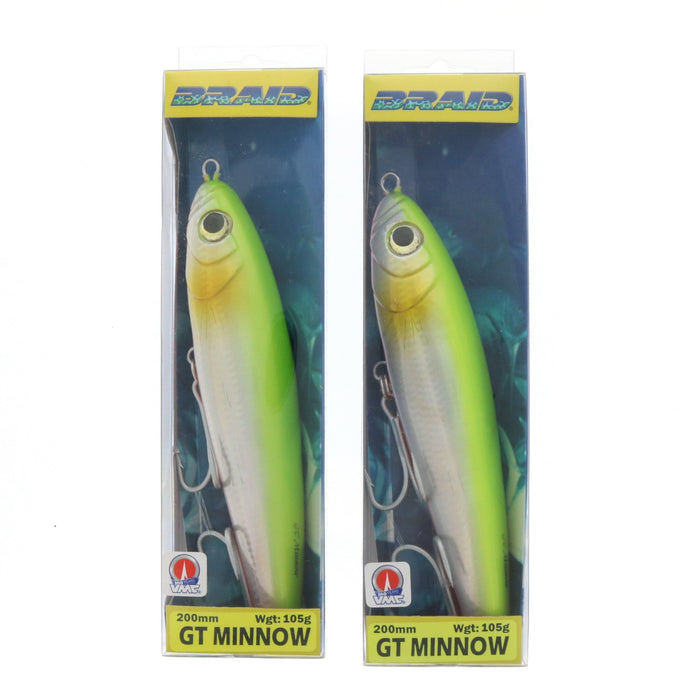 Braid 7.9" Tantrum GT Minnow Bait Lure Chartreuse/Flame ~ 2-Pack