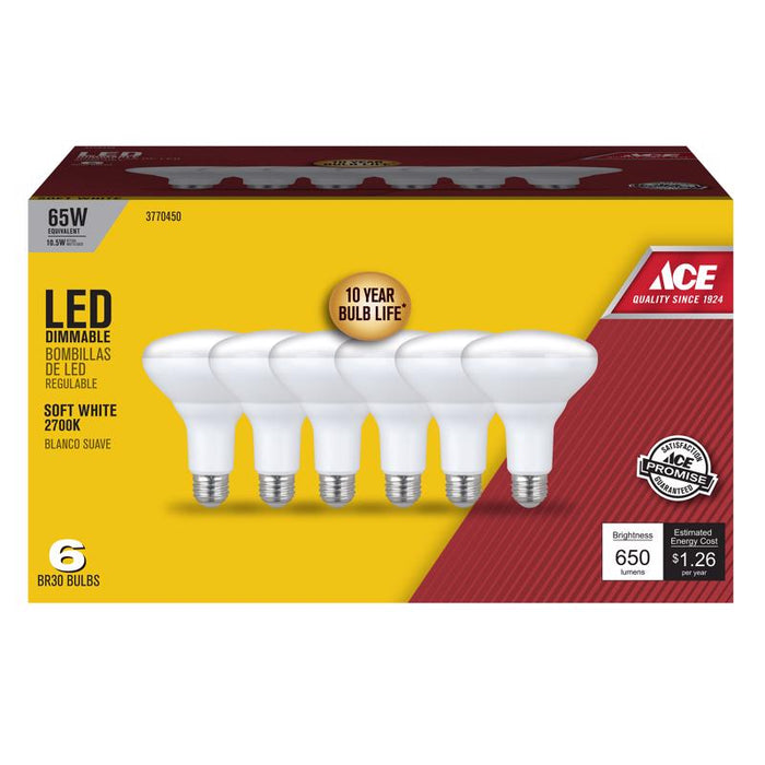 Ace #BR30DM10KLED6AC BR30 E26 (Medium) LED Bulb Soft White 65 Watt Equivalence 6 pk