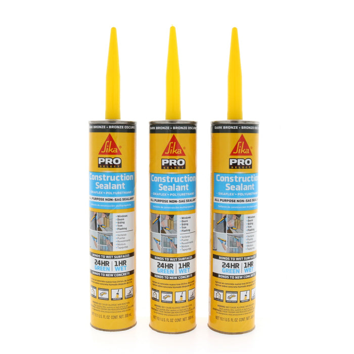 Sika Pro Select Dark Bronze Polyurethane Construction Caulk Sealant 10.1 oz ~ 3-Pack