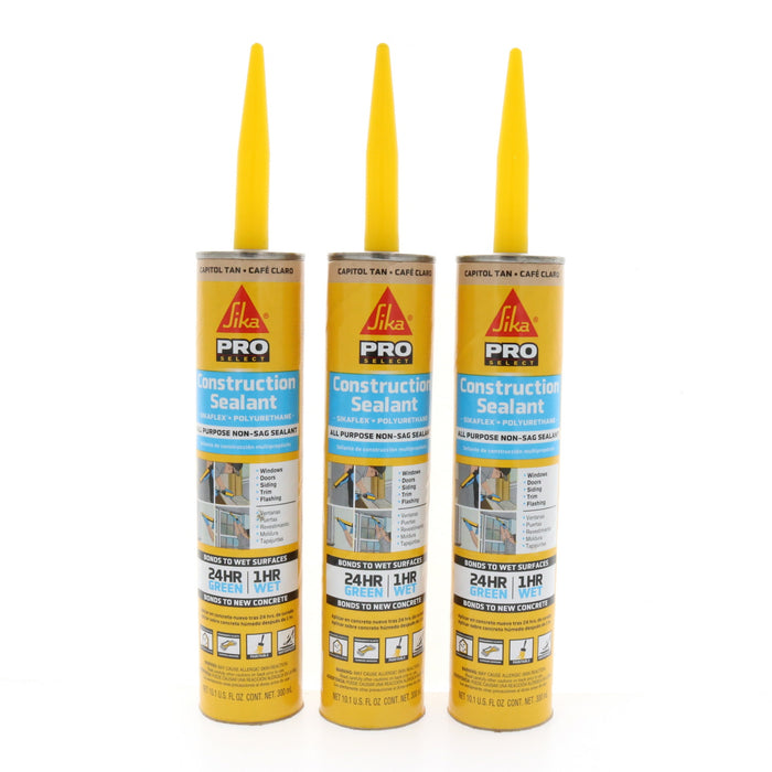 Sika Pro Select Capitol Tan Polyurethane Construction Caulk Sealant 10.1 oz ~ 3-Pack