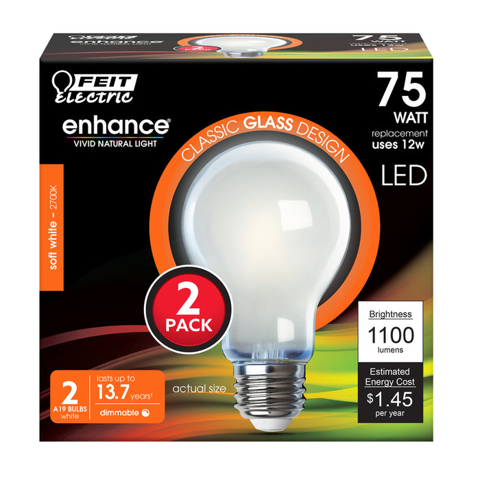 Feit #A1975/927CAFIL2 A19 E26 (Medium) Filament LED Bulb Soft White 75 Watt Equivalence 2 pk