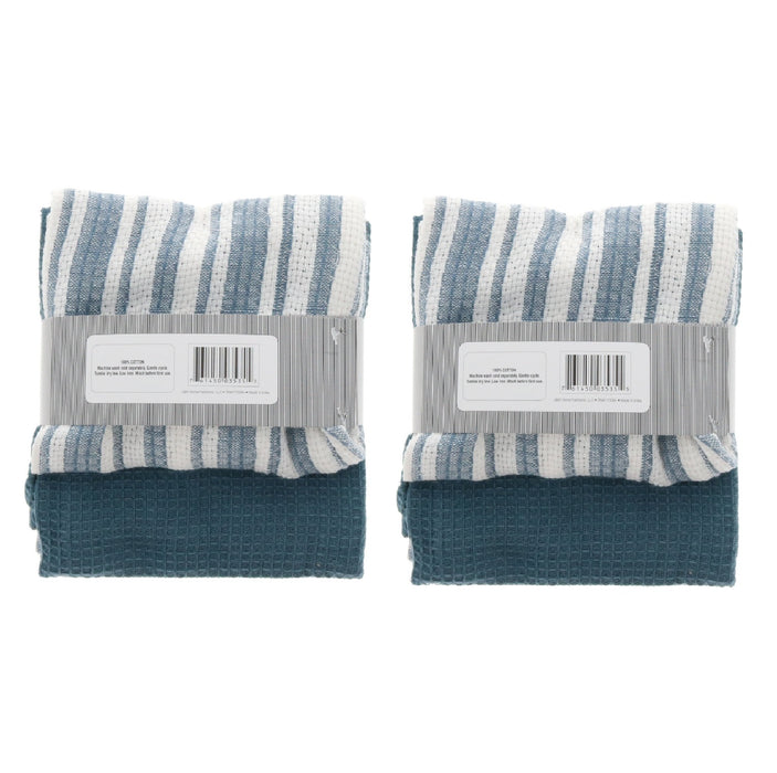 J&M Home Fashions #3535 Newport Stripe Kitchen Towels Blue & White 18"x28" ~ 2-Pack ~ 6 Towels Total