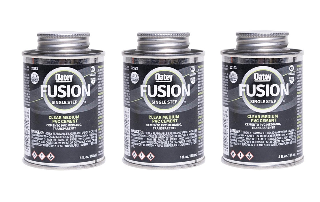 Oatey #321935 Fusion Single Step Clear Cement For Medium PVC ~ 3-Pack ~ 12 oz Total