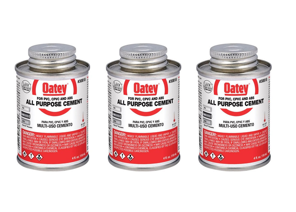 Oatey #30818 Clear All-Purpose Cement For ABS/CPVC/PVC ~ 3-Pack ~ 12 oz Total