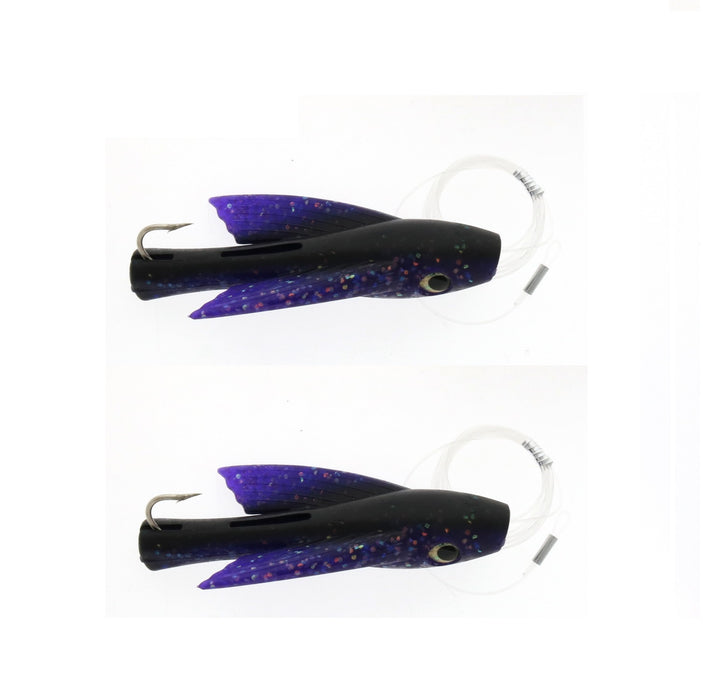 Braid 7" Fin Flyer Swimmer Bait Lure Rigged 9/0 Black Purple ~ 2-Pack