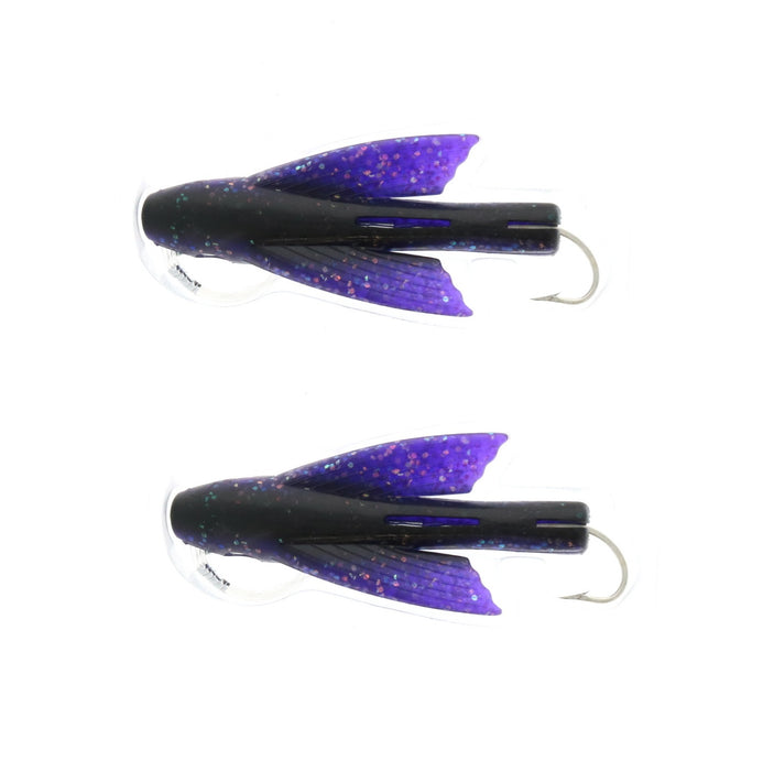 Braid 7" Fin Flyer Swimmer Bait Lure Rigged 9/0 Black Purple ~ 2-Pack