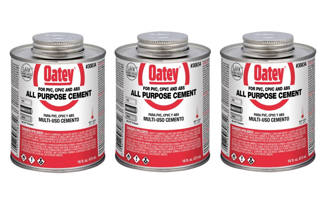 Oatey #30834 Clear All-Purpose Plumbing Cement For ABS/CPVC/PVC ~ 3-Pack ~ 48 oz Total