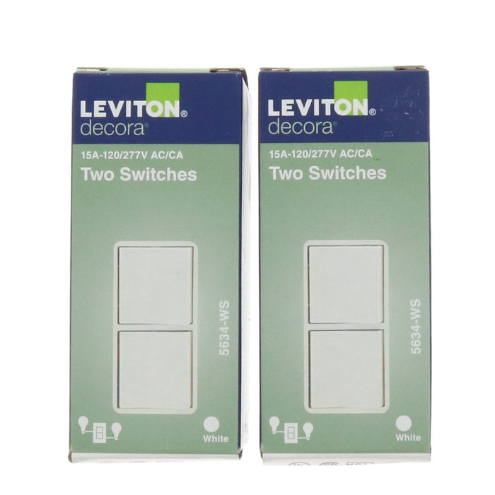 Leviton #05634-0WS Decora 15 amps Single Pole Combination AC Quiet Switch White ~ 2-Pack