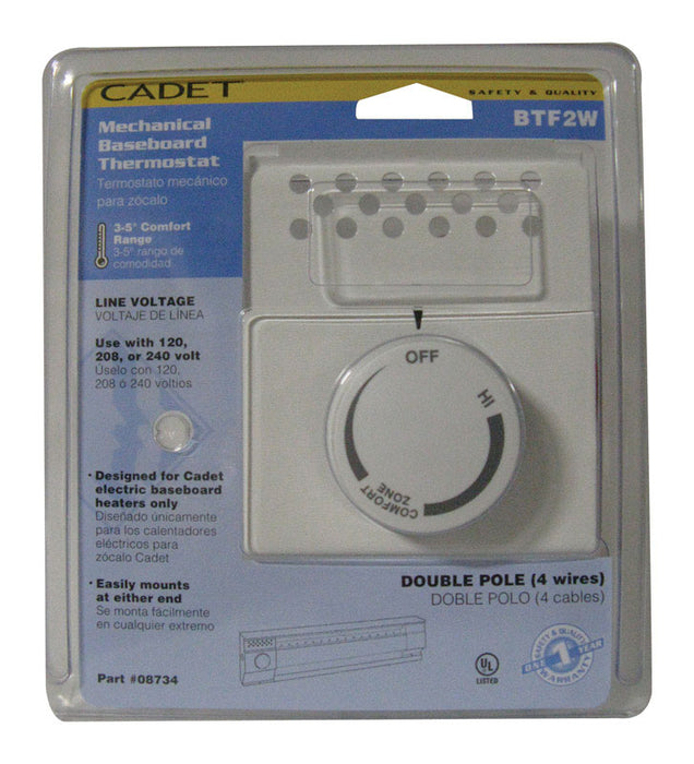 Cadet #08734 Heating and Cooling Dial Double Pole Line Voltage Baseboard Thermostat