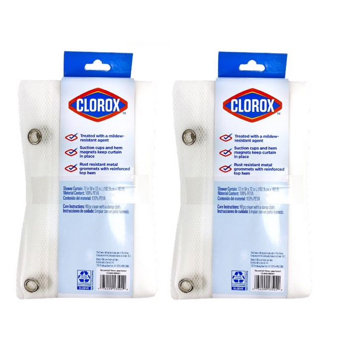 Clorox #MSI008329 72 in. High X 72 in. Wide Clear Shower Curtain Liner PEVA ~ 2-Pack
