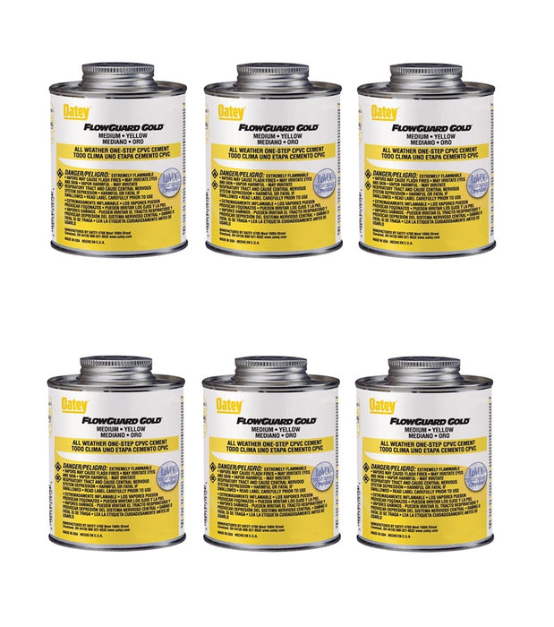 Oatey #319101 FlowGuard Gold Yellow All Weather Cement For CPVC ~ 6-Pack ~ 24 oz Total