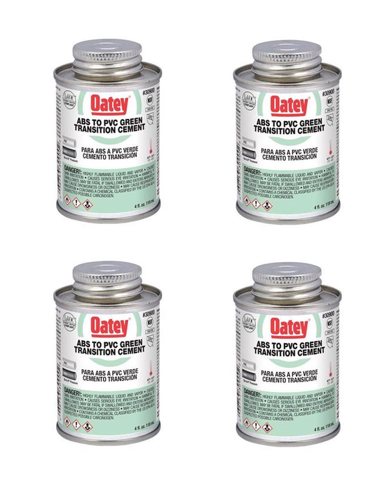 Oatey #30900 Green Transition Cement For ABS/PVC ~ 4-Pack ~ 16 oz Total