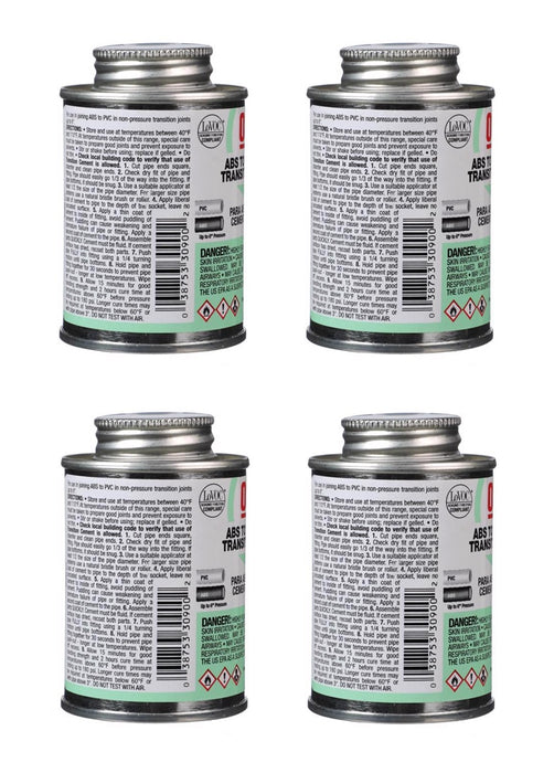 Oatey #30900 Green Transition Cement For ABS/PVC ~ 4-Pack ~ 16 oz Total