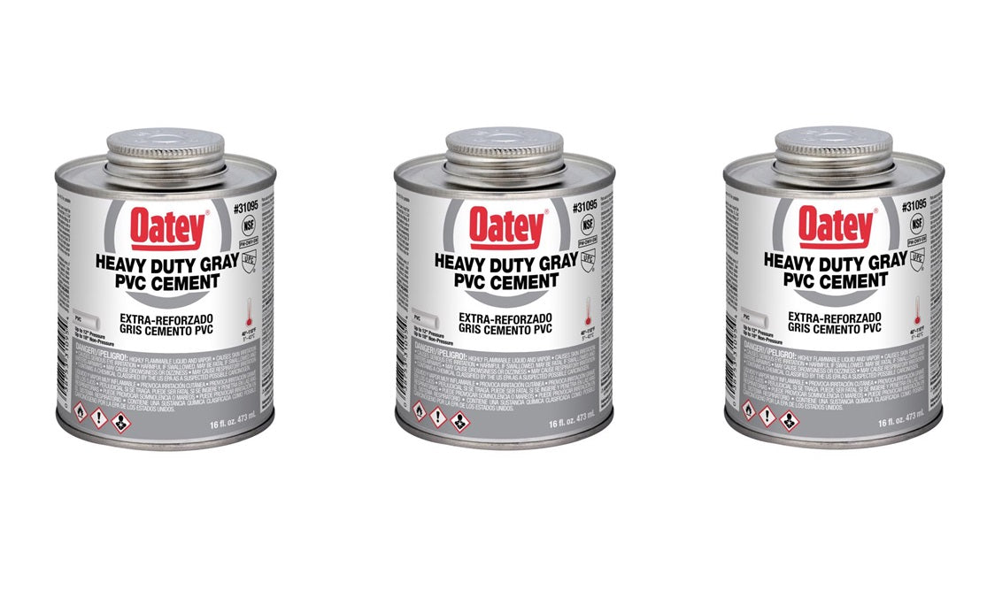 Oatey #31095 Heavy Duty Gray Cement For PVC ~ 3-Pack ~ 48 oz Total