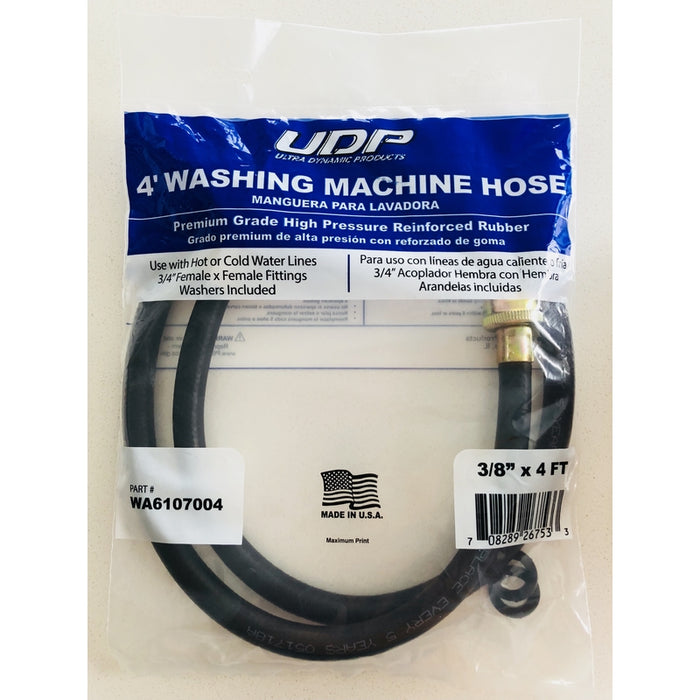 Ultra Dynamic Products #WA6107004 Rubber Washing Machine Hose 3/8 in. D X 4 ft. L