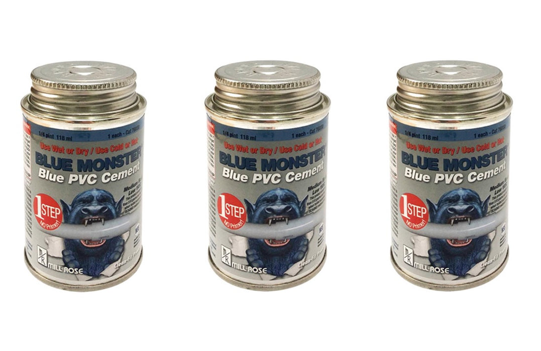 Blue Monster #76030 Blue All Weather Cement For PVC ~ 3-Pack ~ 12 oz Total