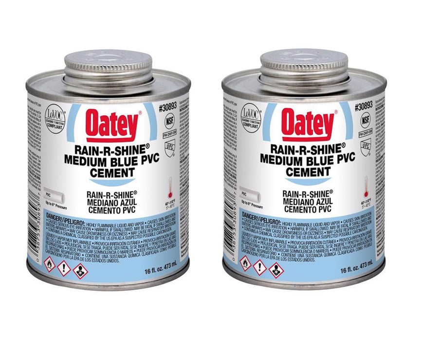 Oatey #30893 Rain-R-Shine Blue Cement For PVC ~ 2-Pack ~ 32 oz Total