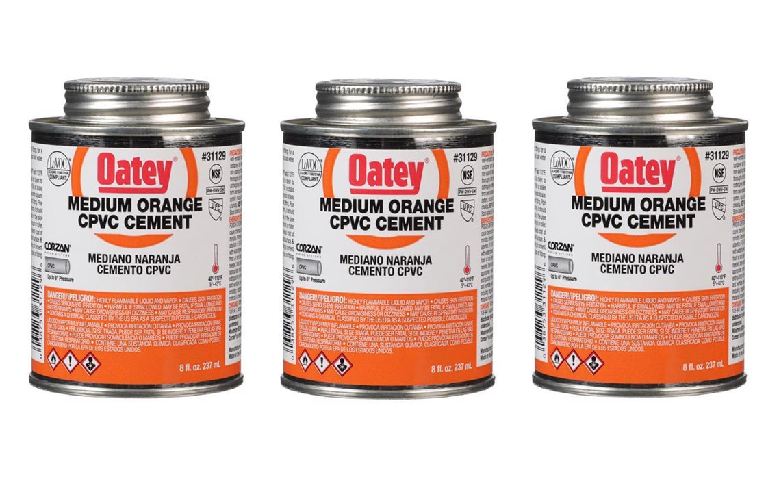 Oatey #31129 Orange Cement For CPVC ~ 3-Pack ~ 24 oz Total