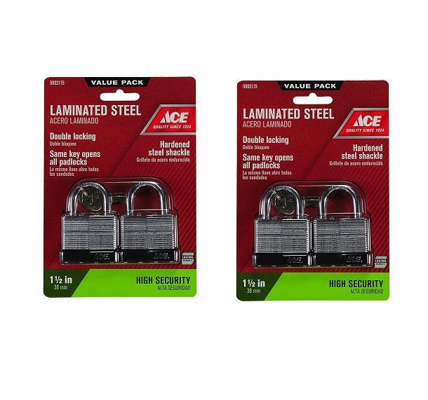 Ace Hardware #740DB-TW 1-5/16" x 1-1/2" x 7/8" Steel Double Locking Padlock Keyed Alike ~ 2-Pack ~ 4 Locks Total