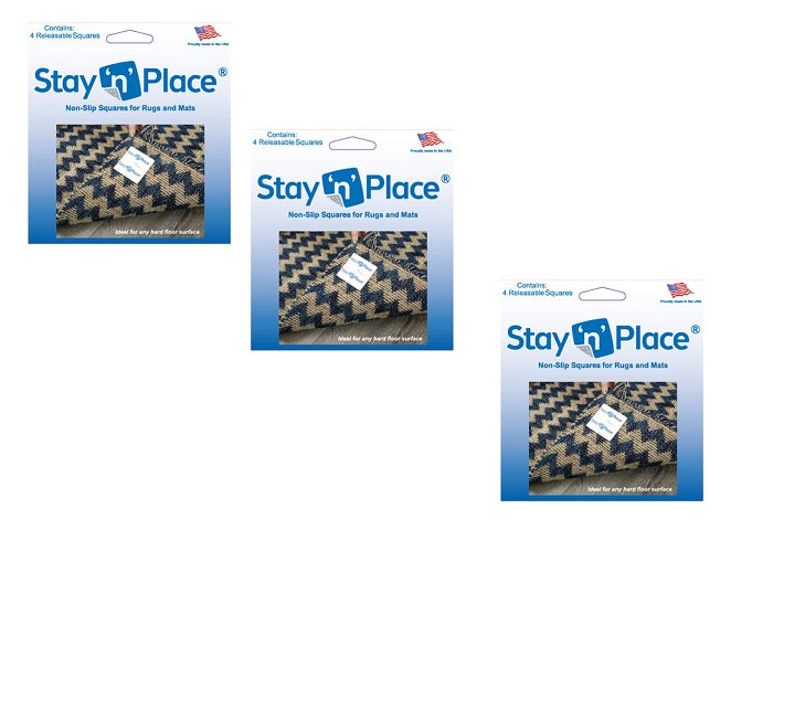 Stay 'n' Place #SNP-3X3TABS Rug Slip Resistant Tabs 3"x 3" ~ 3-Pack ~ 12 Tabs Total