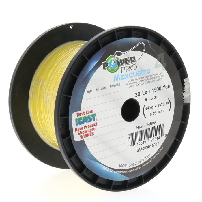 PowerPro Maxcuatro Microfilament Braid Fishing Line 30lbs 1500yds Hi Vis Yellow