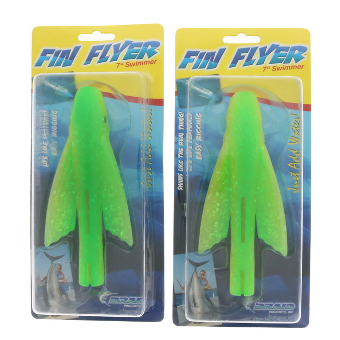 Braid 7" Fin Flyer Swimmer Bait Lure Unrigged Green Yellow ~ 2-Pack