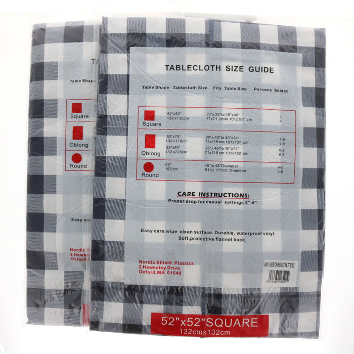 Nordic Shield Vinyl Brand Extra Heavy Weight Flannel Back Tablecloth 52"x52" Square~ 2-Pack