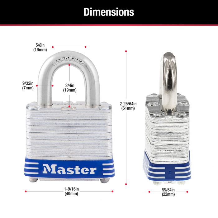 Master Lock #3T 1-5/16 in. H X 1-9/16 in. W Laminated Steel Double Locking Padlock Keyed Alike