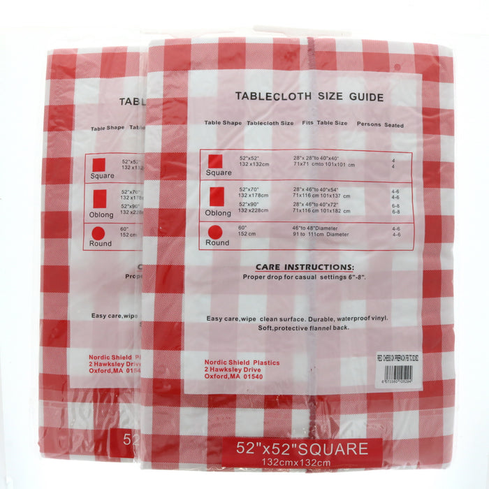 Nordic Shield Vinyl Brand Extra Heavy Weight Flannel Back Tablecloth 52"x52" Square ~ 2-Pack