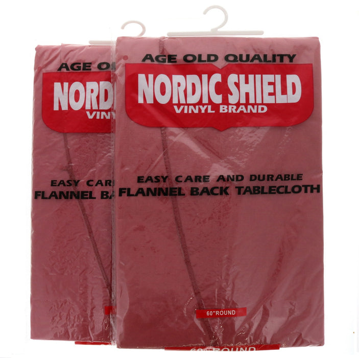 Nordic Shield Vinyl Table Cloth 60" Round Maroon Red ~ 2-Pack