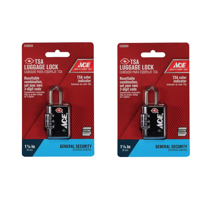 Ace Hardware #385-25100 1-5/8" x 1-1/8" x 1/2" Die-Cast Zinc 3-Dial Combination Luggage Locks ~ 2-Pack