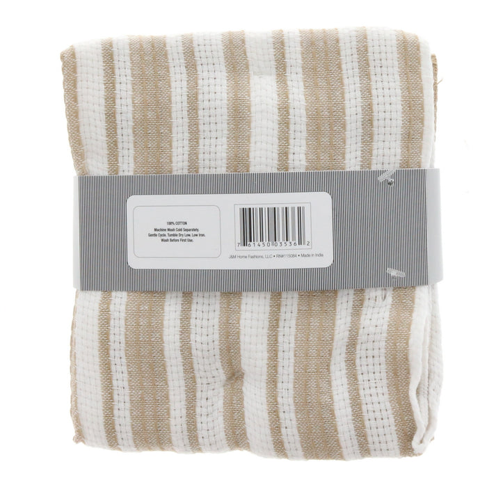 J&M Home Fashions #3536 Linen Newport Stripe Kitchen Towels 18"x28" Beige & White