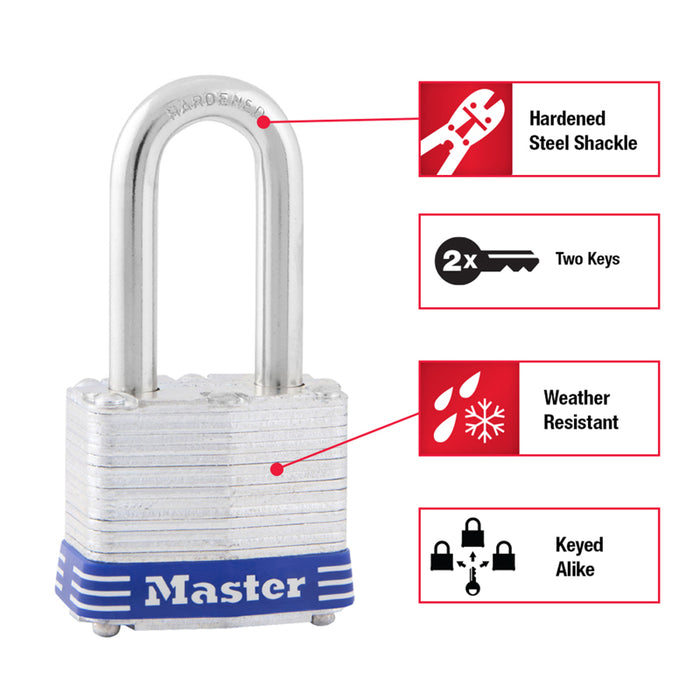 Master Lock #3TRILF 3-3/16 in. H X 1-9/16 in. W X 27/32 in. L Steel 4-Pin Cylinder Padlock Keyed Alike