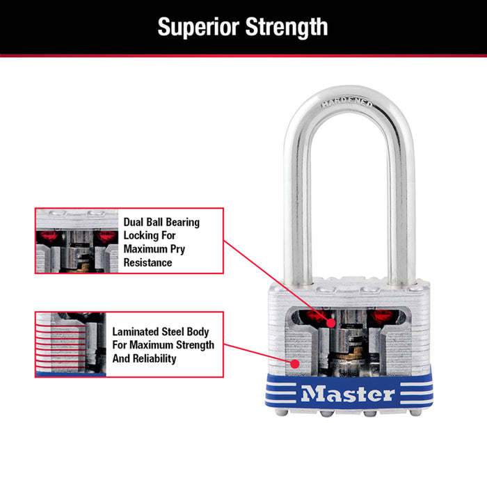 Master Lock #3TRILF 3-3/16 in. H X 1-9/16 in. W X 27/32 in. L Steel 4-Pin Cylinder Padlock Keyed Alike