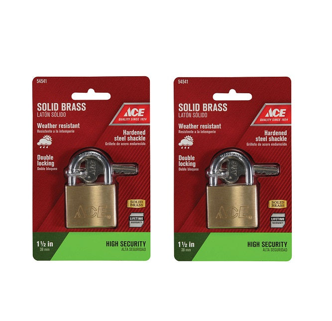 Ace Hardware #88-40DB 1-5/16" x 1-1/2" x 17/32" Brass Double Locking Padlock ~ 2-Pack