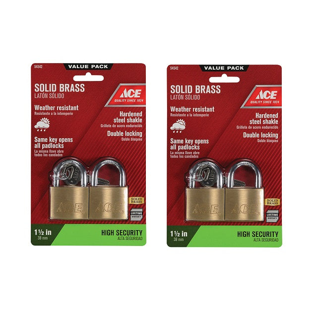 Ace Hardware #88/40DB-TW 1-5/16" x 1-1/2" x 17/32" Brass Padlocks Keyed Alike ~ 2-Pack ~ 4 Locks Total