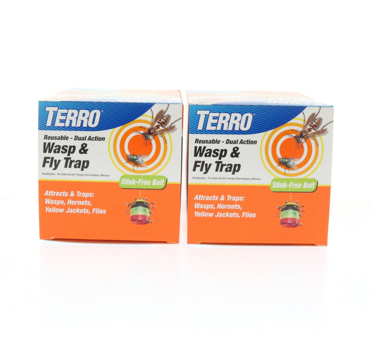 Terro #T512 Reusable Dual Action Wasp & Fly Trap Stink Free Bait ~ 2-Pack