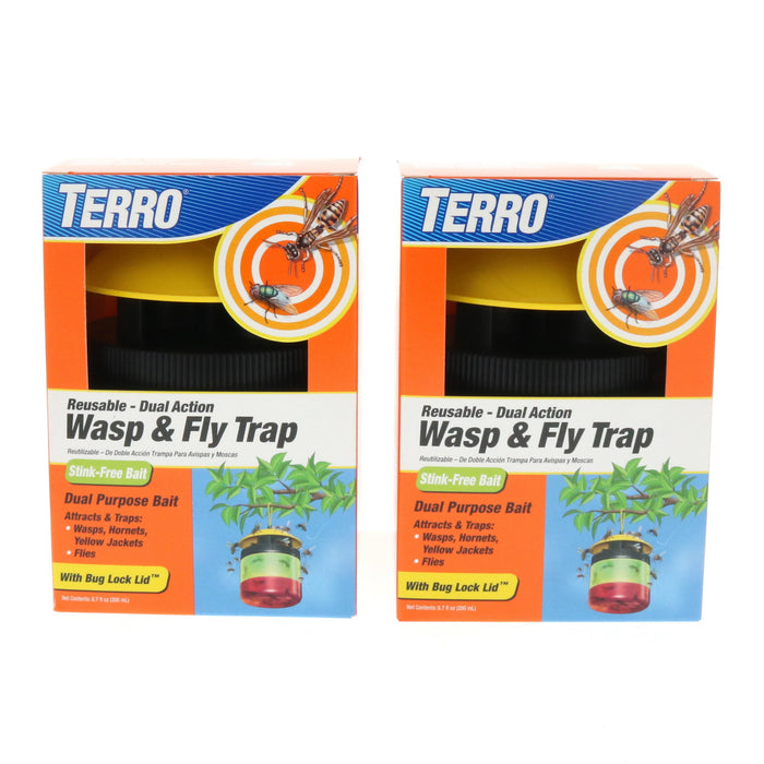 Terro #T512 Reusable Dual Action Wasp & Fly Trap Stink Free Bait ~ 2-Pack