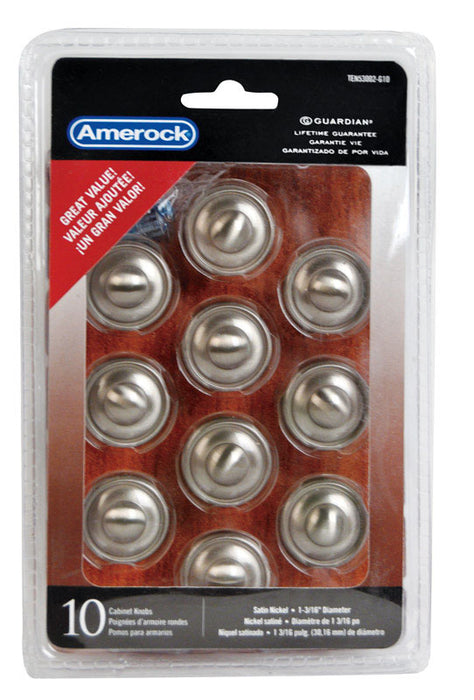 Amerock #TEN53002-G10 Allison Round Cabinet Knob 1-3/16 in. D 1 in. Satin Nickel 10 pk