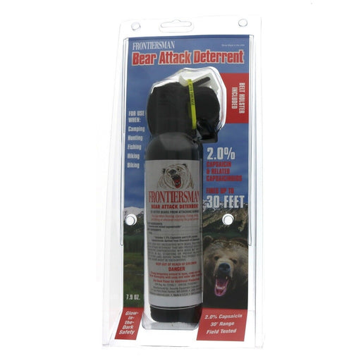 A packaged black bear spray, a reliable deterrent for encounters with black bears in the wilderness. Stay safe and protected during outdoor adventures