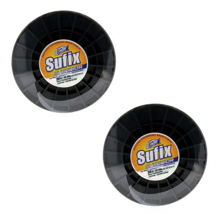 Sufix #648-080 Superior Monofilament Fishing Line 80lbs 2890yds Clear ~ 2-Pack