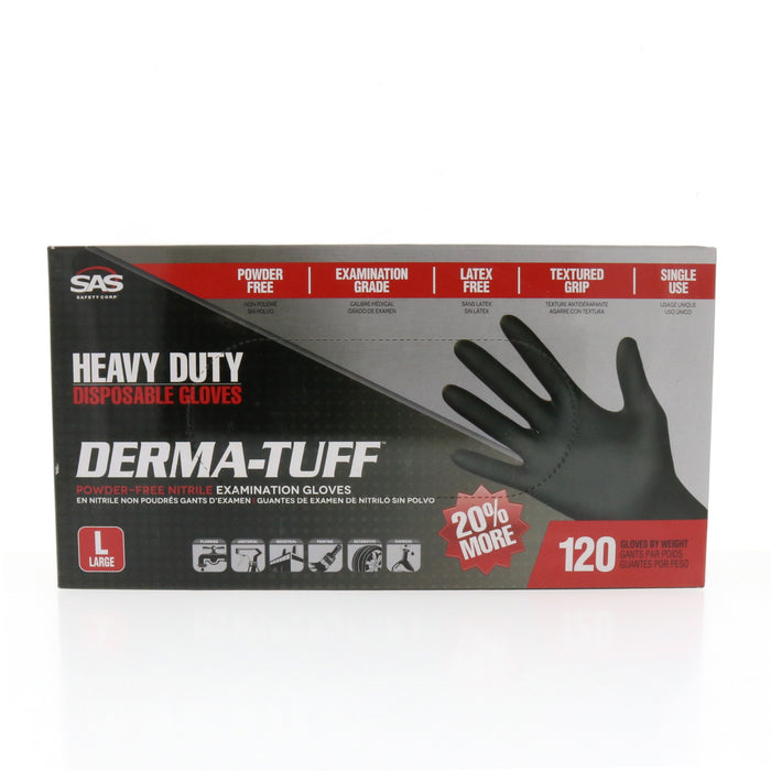 SAS Safety Derma-Tuff Nitrile Disposable Gloves Large Black Powder Free 120 pk